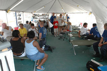 Biloxi, Miss., September 4, 2005 -- The Ohio Disaster Medical Assistance Team (DMAT) 5 administers to patients in their operations tent, setup across the street from the Biloxi Regional Medical Center. DMAT teams assist hospitals in treating patients in disaster areas. FEMA/Mark Wolfe